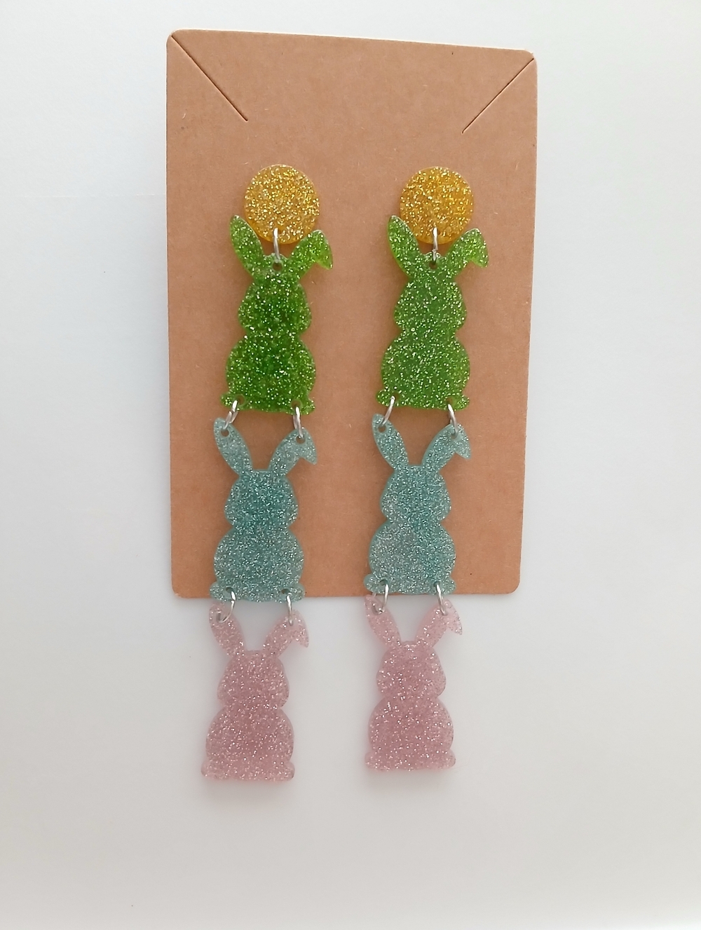 Fashion Jewelry Gold Green Blue Pink Glitter Bunny Drop Earrings